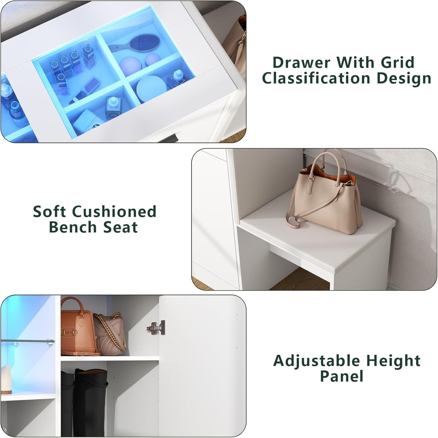 Wardrobe Armoire Closet with Charging & LED Light,Walk-in Closet Island Dresser with Glass Showcase,3 Drawers & Doors, Modern Storage Display Cabinet with Bench for Bedroom,Fitting Room & Shops(White)