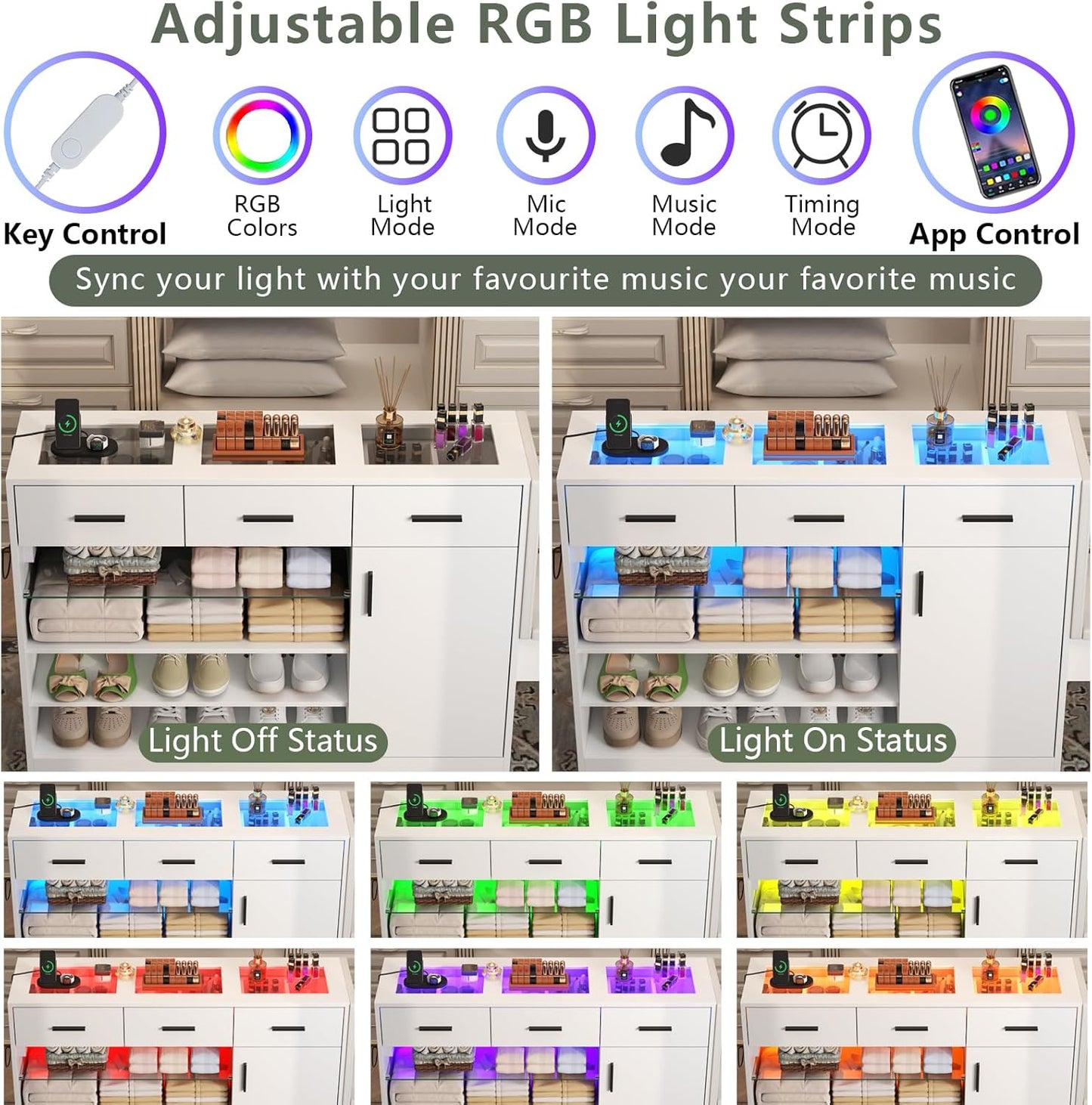 Wardrobe Armoire Closet with Charging & LED Light,Walk-in Closet Island Dresser with Glass Showcase,3 Drawers & Doors, Modern Storage Display Cabinet with Bench for Bedroom,Fitting Room & Shops(White)