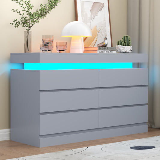 Drawer Dresser with Power Outlet, Dresser with LED Light, Modern Chest of Drawers for Closet (Grey)