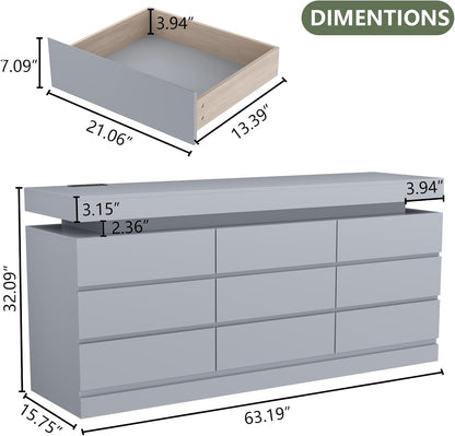 6 Drawer Dresser with Power Outlet, Dresser with LED Light, Modern Chest of Drawers for Closet, Double Wide Drawer Organizer Cabinet for Bedroom, Living Room (Black, 6 Drawers)