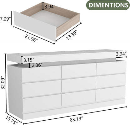 6 Drawer Dresser with Power Outlet, Dresser with LED Light, Modern Chest of Drawers for Closet, Double Wide Drawer Organizer Cabinet for Bedroom, Living Room (Black, 6 Drawers)