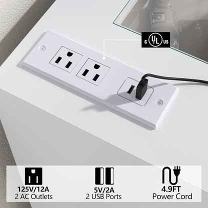 8 Drawer Dresser with Glass Top & Power Outlet, White Dresser for Bedroom with LED Light, Modern Chest of Drawer Double Wide Drawers Organizer Cabinet for Bedroom, Living Room (White)