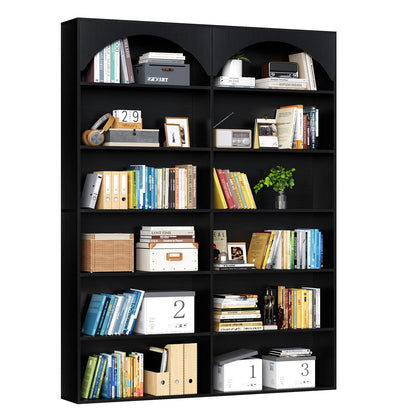 70.8’’ Tall Bookshelf and Bookcase of 2 pcs, 7-Tier Double Wide Bookcase Modern Large Open Display Shelves with Curved Baffle for Home Office Living Room (White-2pcs)