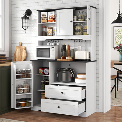 Corner Cabinet,Kitchen Pantry Storage Cabinet,Freestanding Buffet Hutch with 4 Doors and Shelves,Tall Food Pantry Farmhouse Furniture with Side Rack for Kitchen Dining Room(Retro)