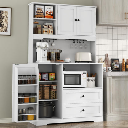 Corner Cabinet,Kitchen Pantry Storage Cabinet,Freestanding Buffet Hutch with 4 Doors and Shelves,Tall Food Pantry Farmhouse Furniture with Side Rack for Kitchen Dining Room(Retro)