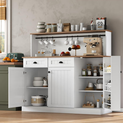Sideboard Buffet Cabinet with 2 Drawers, Farmhouse Kitchen Pantry with Adjustable Shelves, Coffee Bar Cupboard Cabinet with 3 Doors for Kitchen, Dining Room (Black)