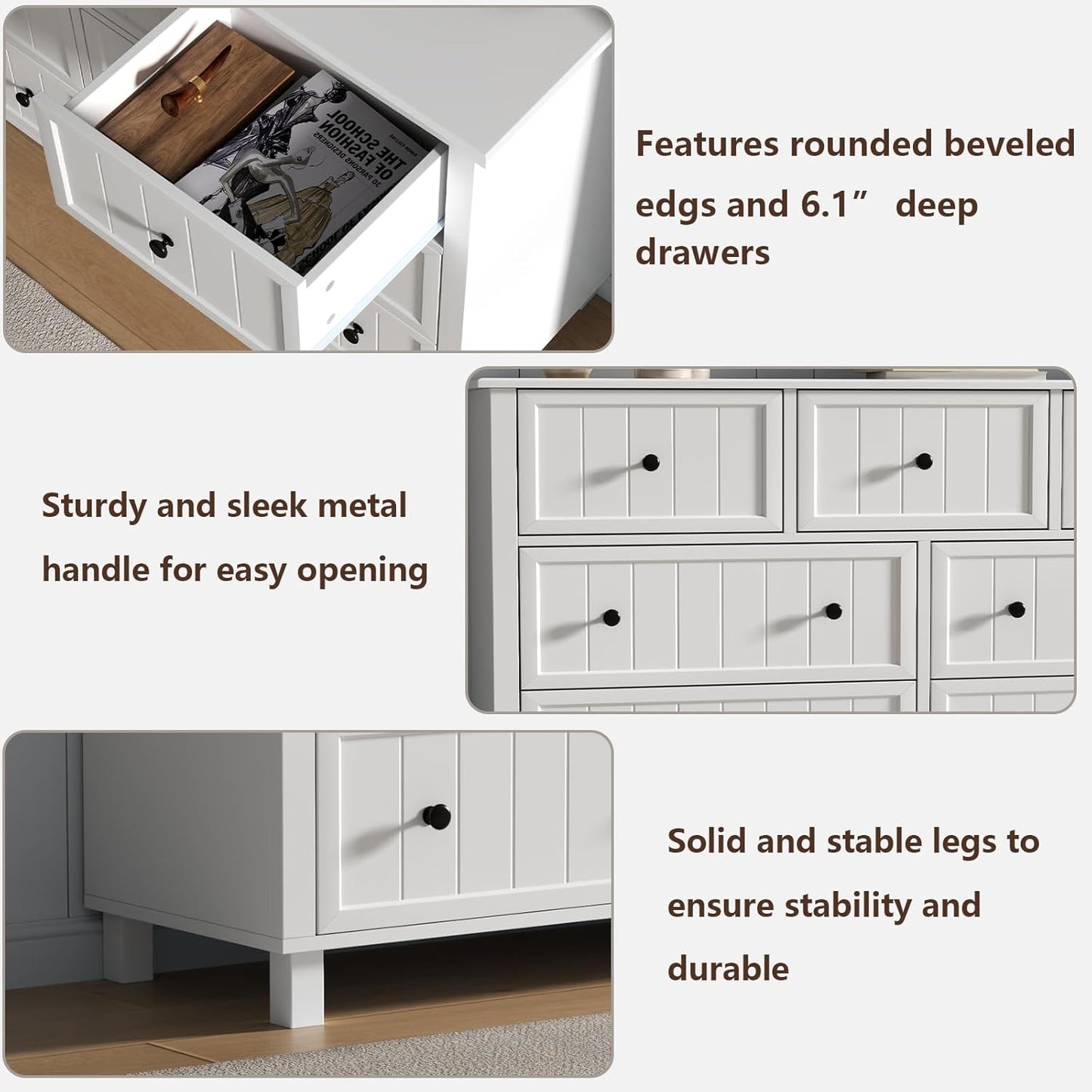 White Dresser for Bedroom, Farmhouse 7 Drawers Dresser with Deep Drawers, Wood Dressers Chest of Drawers with Metal Handles, Wide Modern Dressers Large TV Stand for Living Room, Closet, Hallway