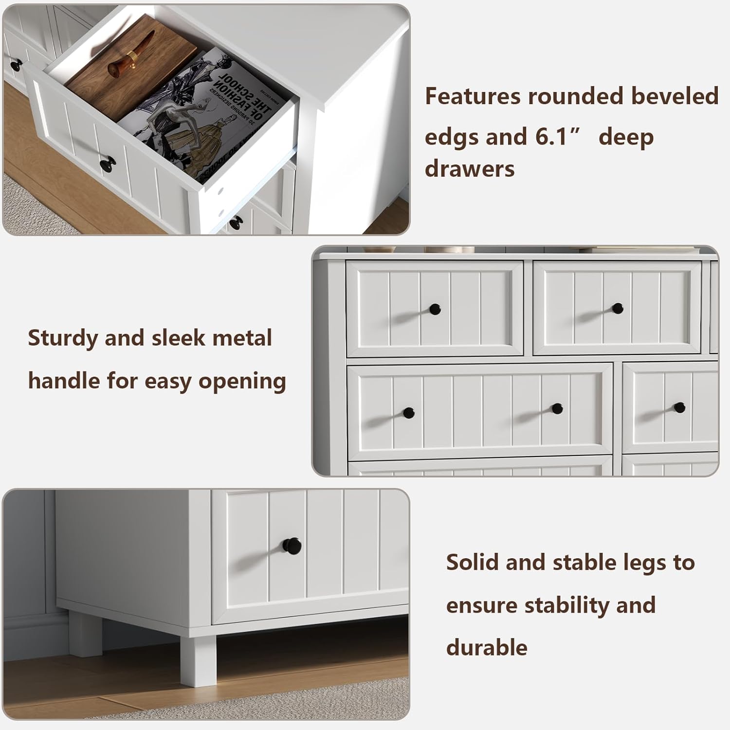 White Dresser for Bedroom, Farmhouse 7 Drawers Dresser with Deep Drawers, Wood Dressers Chest of Drawers with Metal Handles, Wide Modern Dressers Large TV Stand for Living Room, Closet, Hallway