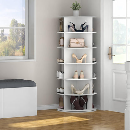 Rotating Shoe Rack, 6-Tier Spinning Shoe Tower, Free Standing 360°Revolving Shoe Storage Organizer Lazy Susan Shoe Rack for Entryway Living Room Hallway