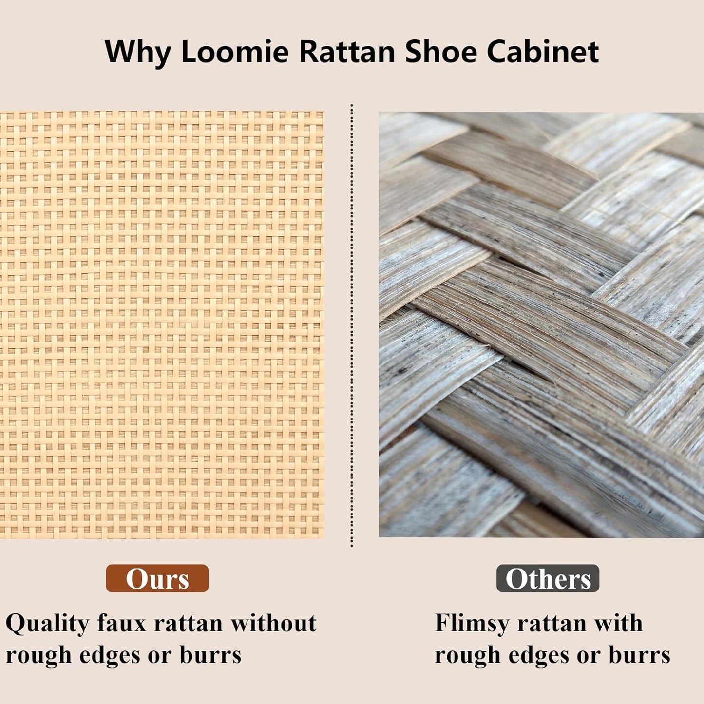 Rattan Shoe Cabinet with 2 Flip Drawers, Free Standing Narrow Shoe Storage Organizer with Top Cubby, Slim Shoe Rack Cabinet for Entryway, Natural (Natural)