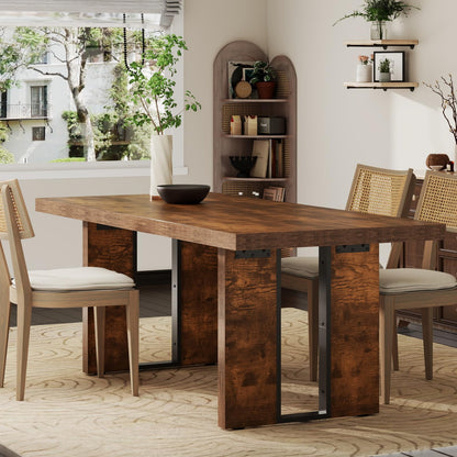 71" Large Dining Table, Rustic Farmhouse Dinner Table for 6 to 8 People, Rectangular Thick Kitchen Table with Heavy Duty Legs for Dining Room (Rustic Gray)