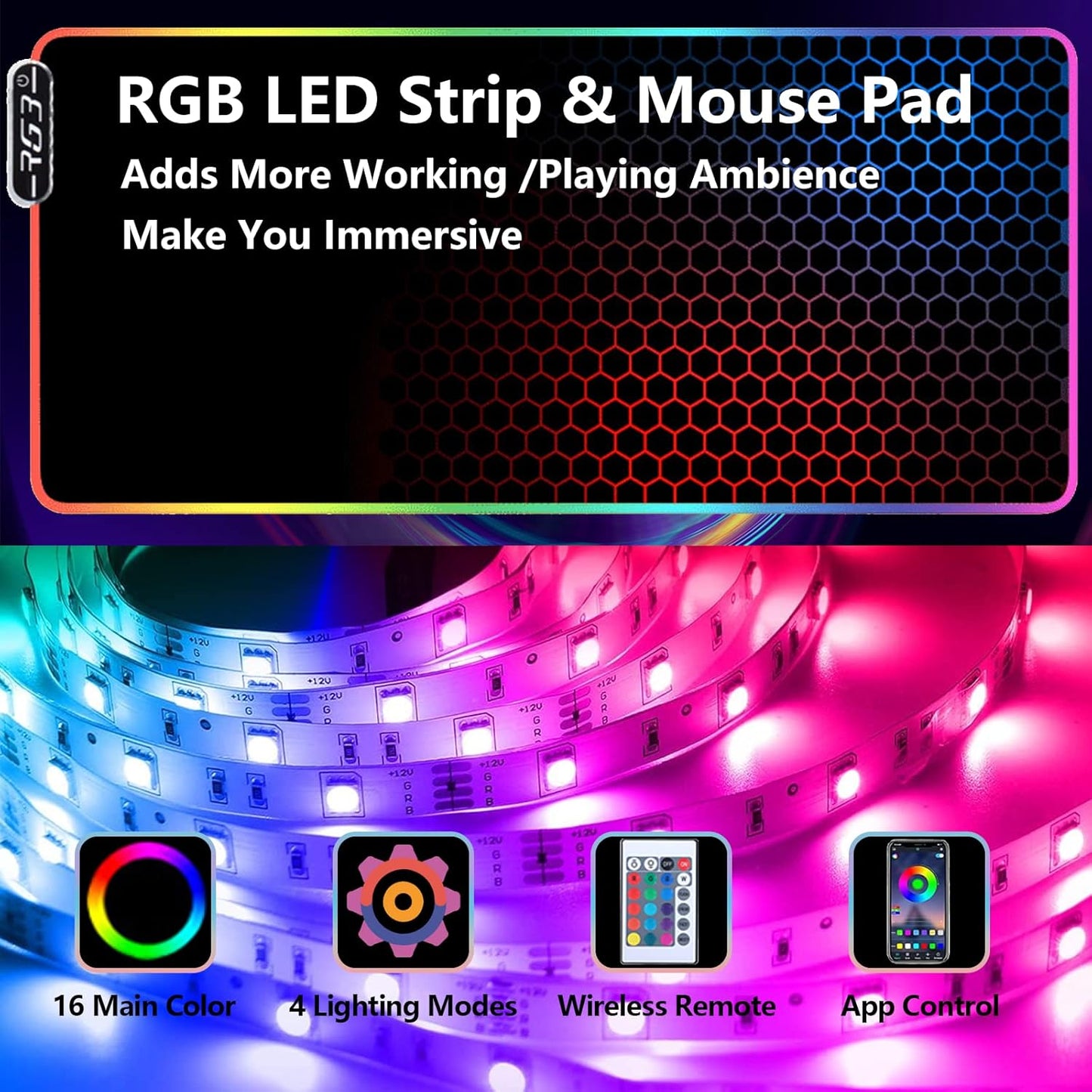 63" Computer Desk with Power Outlet & LED Light, Wing-Shaped Gaming Desk with Shelves, Full Monitor Stand,Wireless Charging,RGB Mouse Pad,Headphone Hook, Home Office Desk (Black)