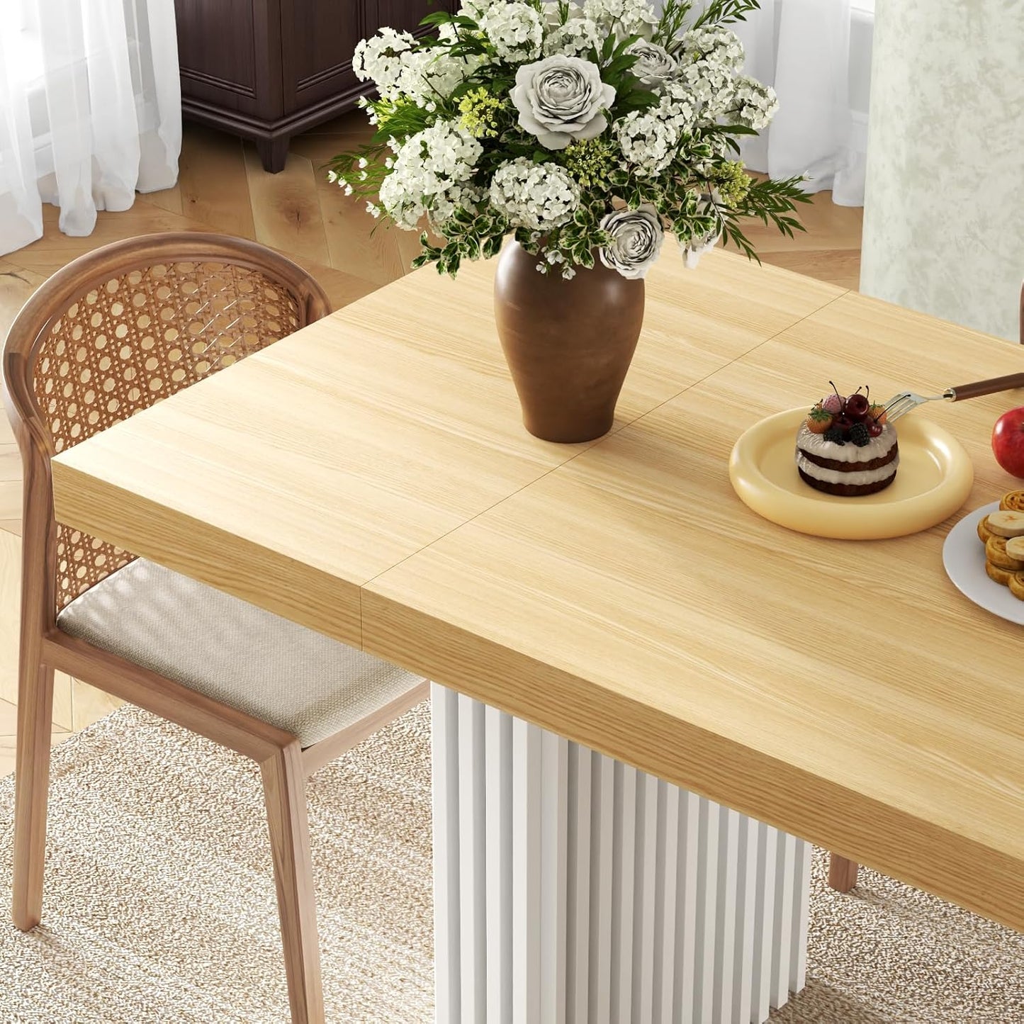 71" Large Dining Table for 6-8,Modern Rectangle Kitchen Table with Strip Base,Wood Dining Room Tables with Heavy Duty Legs for Kitchen, Dining Room (Natural)