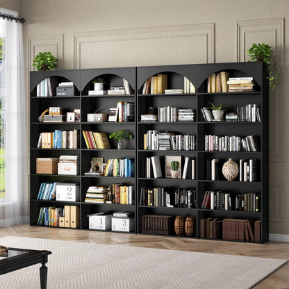 70.8’’ Tall Bookshelf and Bookcase of 2 pcs, 7-Tier Double Wide Bookcase Modern Large Open Display Shelves with Curved Baffle for Home Office Living Room (White-2pcs)