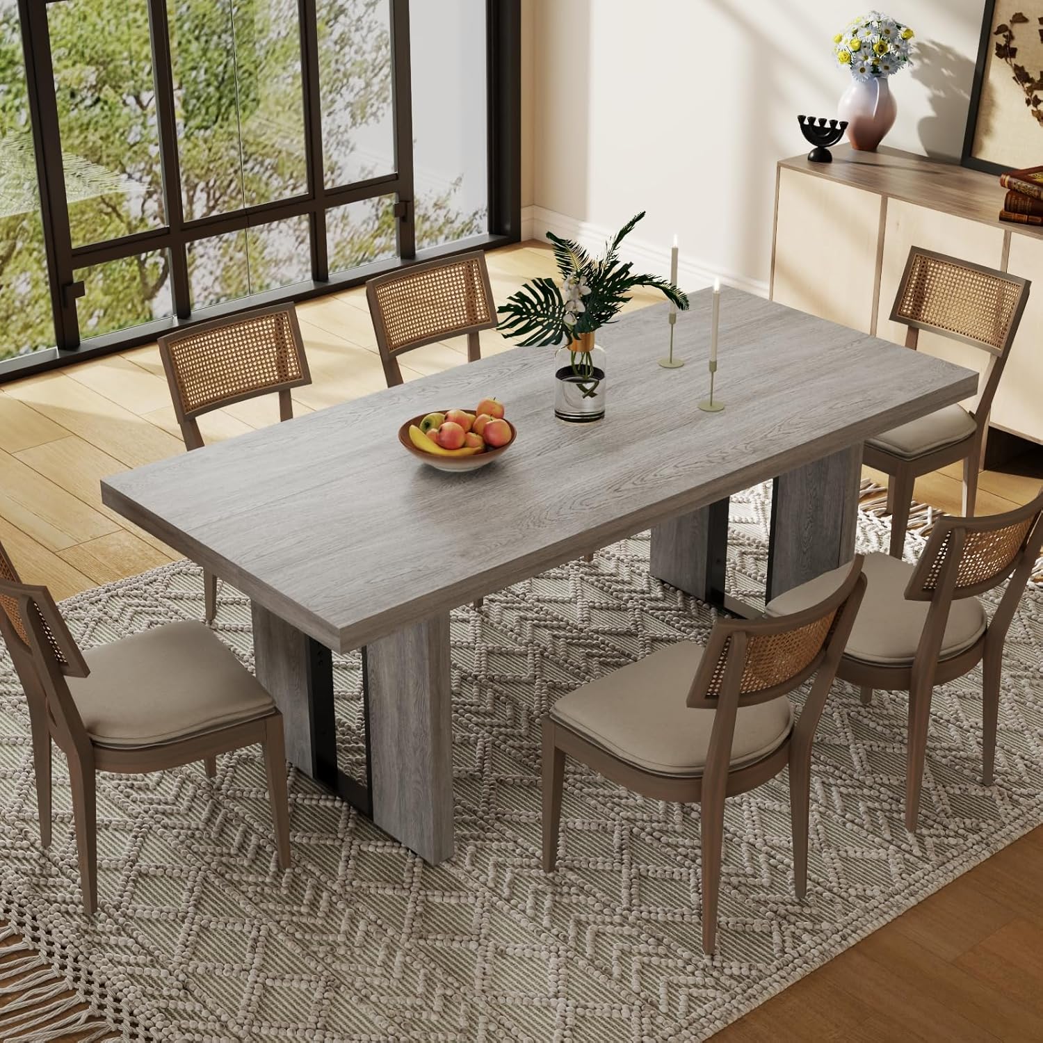 71" Large Dining Table, Rustic Farmhouse Dinner Table for 6 to 8 People, Rectangular Thick Kitchen Table with Heavy Duty Legs for Dining Room (Rustic Gray)